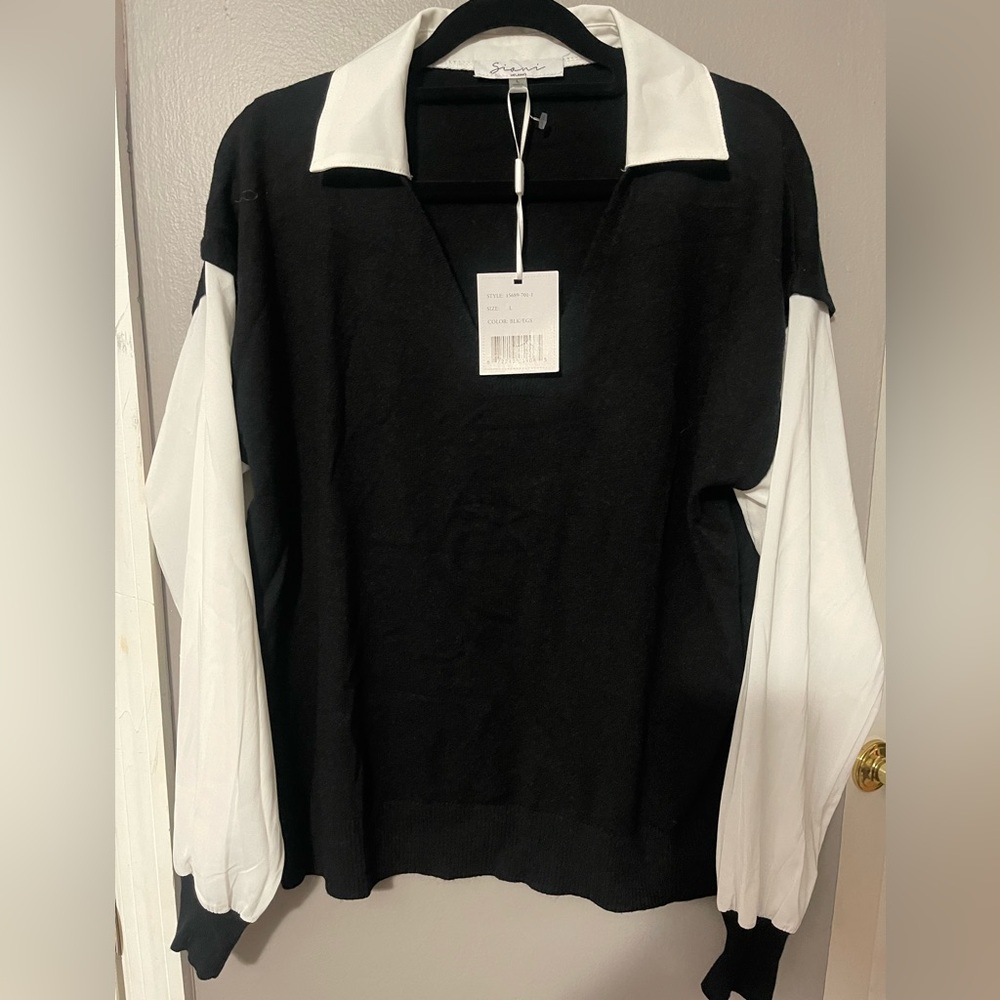 Chic V Neck Sweater Black and White 230 - Picture 2 of 5